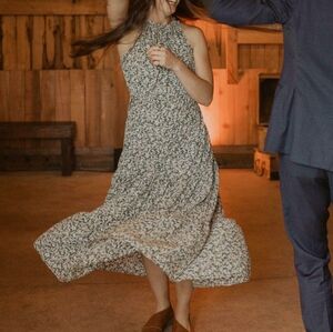 Ditsy floral print ruffle hem maxi dress